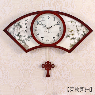 饰墙壁扇形时钟 挂钟客厅创意木质钟表家用大气艺术装 中国风新中式