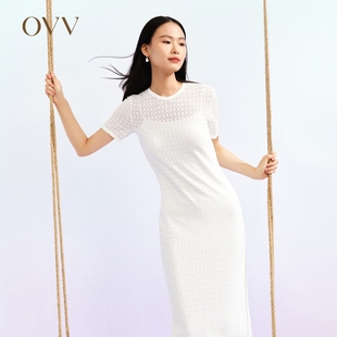 OVV春夏热卖 短袖 长绒棉H型包臀镂空假两件修身 针织裙 女装