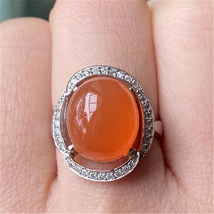 925银指环首饰饰品 天然冰红樱桃红南红玛瑙戒指女