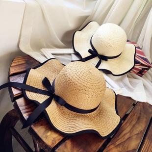 太阳帽沙滩遮阳白色草帽子海边防晒帽渔夫帽 韩版 夏天大帽檐女夏季