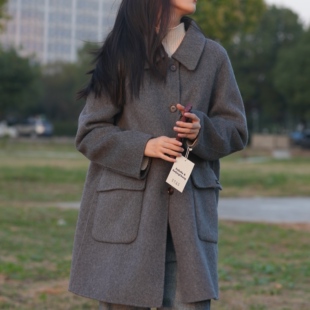 高端双面零羊绒大衣女短款 2023秋冬季 宽松小个子毛呢外套 新韩版