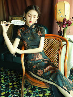 走秀旗袍2024年新款 复古中国风长款 女气质老上海改良版 连衣裙夏季