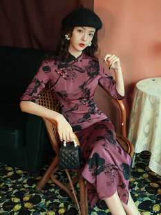 老上海旗袍改良连衣裙复古中国风时尚 性感气质显瘦长款 女长袖 长款