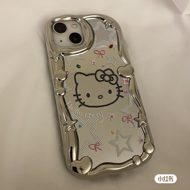 i14保护套 xr小红书新款 银色星星卡通猫咪适用iPhone14proMax苹果13手机壳12pro防摔11全包14pro电镀高级感xs