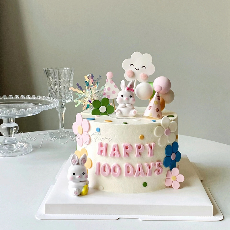 饰插件可爱卡通兔宝宝生日甜品台烘焙插牌 小兔子ins一周岁蛋糕装