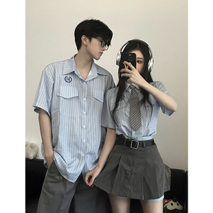 韩版 短袖 衬衫 小众设计感情侣装 男女两件套法式 夏季 一裙一衣ins潮
