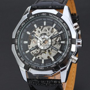 表镂空机械男士 皮带速卖通ebay爆款 手表winner机械手表时尚