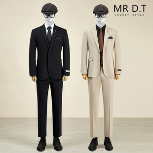 新郎结婚礼服商务正装 西服 西装 套装 DT先生高级感黑色条纹男士 修身