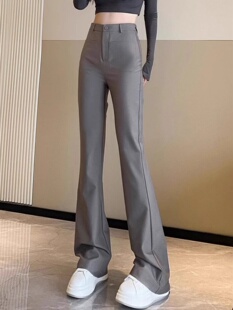 新款 灰色西装 子 高级感显瘦微喇叭裤 裤 高腰显瘦设计感裤 女2024夏季
