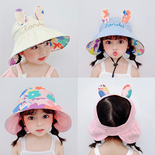 防紫外线空顶帽子女孩大檐透气沙滩帽 防晒遮阳帽宝宝新款 儿童夏季