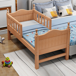 实木儿童床带护栏宝宝小床拼接大床加宽边床延边男孩婴儿榉木单人