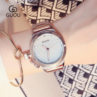 女古欧款 手表满天星手表钢带手表小碎钻表盘钢带手表GUOU 时尚