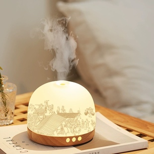 陶瓷实木香薰机加湿器床头小夜灯超声波空气香氛精油大容量扩散器