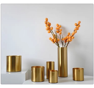 饰品轻奢样板间摆件花艺 家居装 金属仿黄铜花器北欧风格