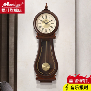 新中式 现代个性 饰挂钟欧式 创意时钟家用报时石英钟 钟表客厅实木装