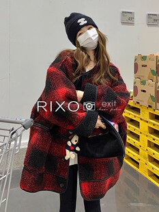 加厚夹棉外套 新年羊羔毛女秋冬新款 韩版 宽松中长款 EXIT法式 RIXO