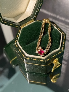 不限圈口 18k金鸽血红宝石钻石双链条戒指精致优雅方便款 新款