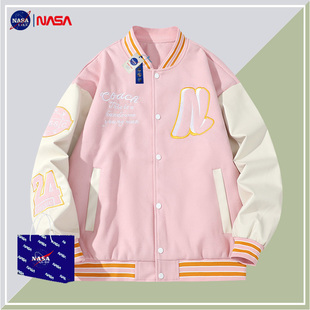 NASA联名粉色棒球服外套男女春秋季 夹克男潮牌情侣装 新款 宽松美式