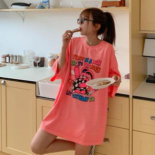 T恤527 胖mm夏装 新品 可爱卡通兔子字母图案宽松长款 女装 韩国特大码