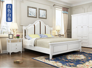 床 乡村实木床1.8米简约现代主卧双人床1.5米公主橡木床欧式 美式