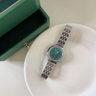 简约优雅小绿表钢带复古小众银链绿色高级感冷淡风气质手表女学生