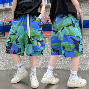 儿童洋气中大童中裤 男童时髦夏季 薄款 迷彩工装 新款 2023夏装 七分裤