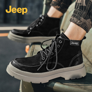 jeep英伦风马丁靴新款 复古高帮男靴冬季 靴P214M08116 加绒真皮工装