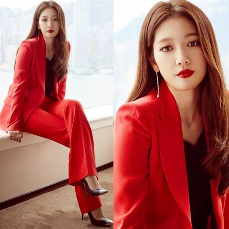 OL西服显瘦两件套潮 女韩版 时尚 气质女神范职业正装 套装 大红色西装