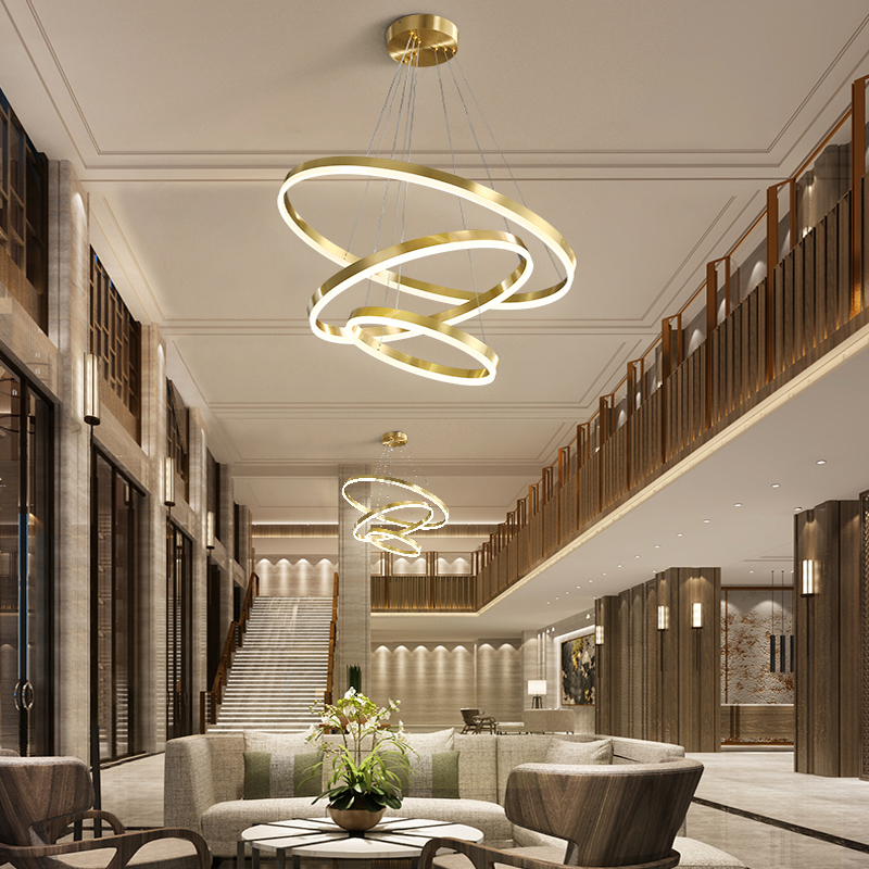 楼别墅公寓卧室餐厅灯创意圆环灯具 全铜客厅吊灯简约现代轻奢复式