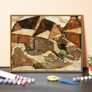 饰画 diy数字油画抽象石头人插画北欧创意客厅卧室装 成人减压手绘