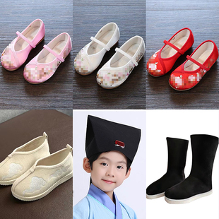 儿童古装 女童舞蹈鞋 中国风绣花鞋 帽子扇子 汉服国学男童布鞋