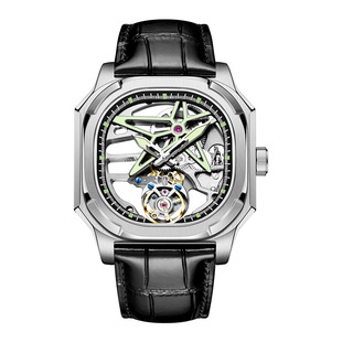陀飞轮方形真皮夜光国产腕表 表皮带瑞士手表机械品牌男时尚 新款
