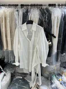 韩版 新款 不规则绑带设计翻领排扣白色衬衫 Miss家 2024春季 时尚