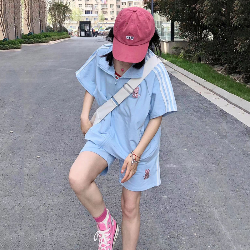 短袖 盐系炸街运动套装 休闲两件套 短裤 女夏季 宽松显瘦时尚 学生韩版