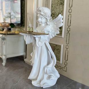 饰品石膏像雕塑 复古天使落地摆件托盘客厅玄关钥匙创意桌面装 欧式