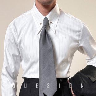JUESION 意式 针孔领条纹衬衫 春季 新款 男休闲商务高级垂感绅士衬衣