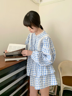 型 镂空小格纹面料蕾丝拼接蛋糕裙套装 女夏时尚 复活版 freshtaro