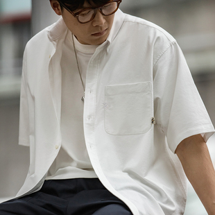 马登工装 衬衫 复古oversize白色叠穿短袖 宽松cityboy衬衣男潮 美式