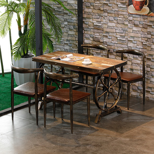 复古铁艺咖啡餐饮桌椅主题西餐厅桌椅烧烤店小吃快餐桌椅沙发组合