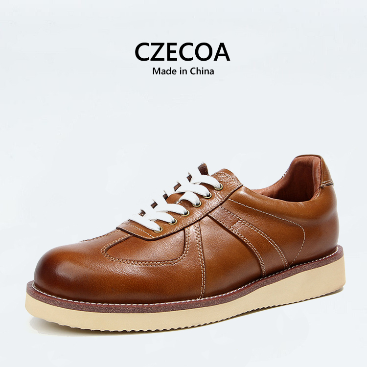 男士 CZECOA商务男鞋 增高婚鞋 棕色皮鞋 透气软底休闲鞋 真皮英伦正装