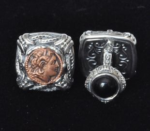 代购 亚历山大大帝Konstantino袖 硬币缟玛瑙纯银铜Aeolos 扣男士