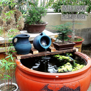 土陶罐水循环过滤流水器阳台庭院鱼缸静音生态缸净水循环增氧 老式