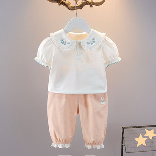 上衣婴儿衣服韩版 宝宝短袖 套装 5岁女童夏装 可爱 儿童装 T恤夏季