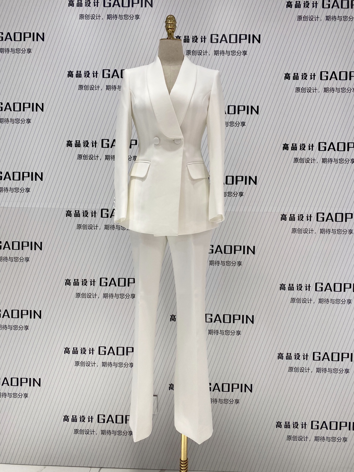 2024春秋新款 白色职业西装 女青果领气质两件套高级感西服礼服 套装