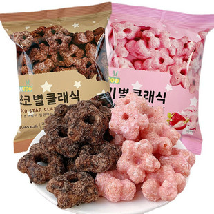 韩国进口零食 便利店涞可五角星形草莓巧克力味甜甜圈膨化 袋 60g