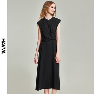 黑色气质雪纺裙子女Q81810 连衣裙小众设计中长款 HAVVA2024夏季