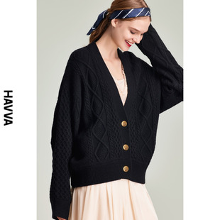 HAVVA2023秋冬新款 针织开衫 宽松外搭毛衣外套L87060 女气质女装