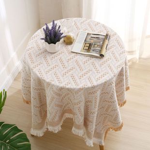 茶几盖布纯色高级感床头柜书桌卧室梳妆台布圆型长方形餐桌布 法式