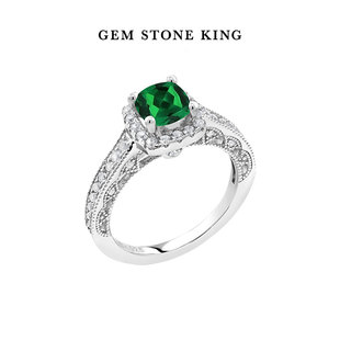 GSK时尚 饰品1.58克拉合成祖母绿戒指925纯银个性 满钻女戒 时尚