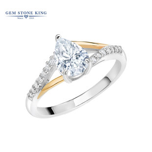 GSK莫桑石戒指女925银10K金双色镶人造钻石结婚订婚钻戒